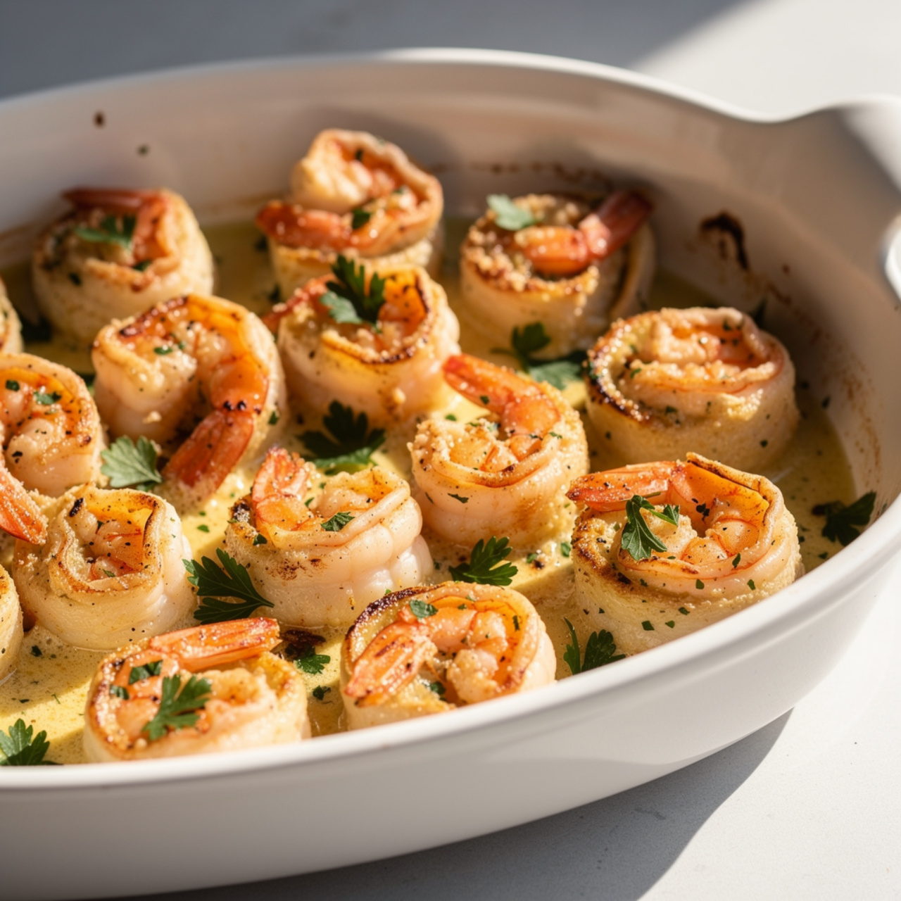 Creamy Garlic Parmesan Shrimp Roll-Ups